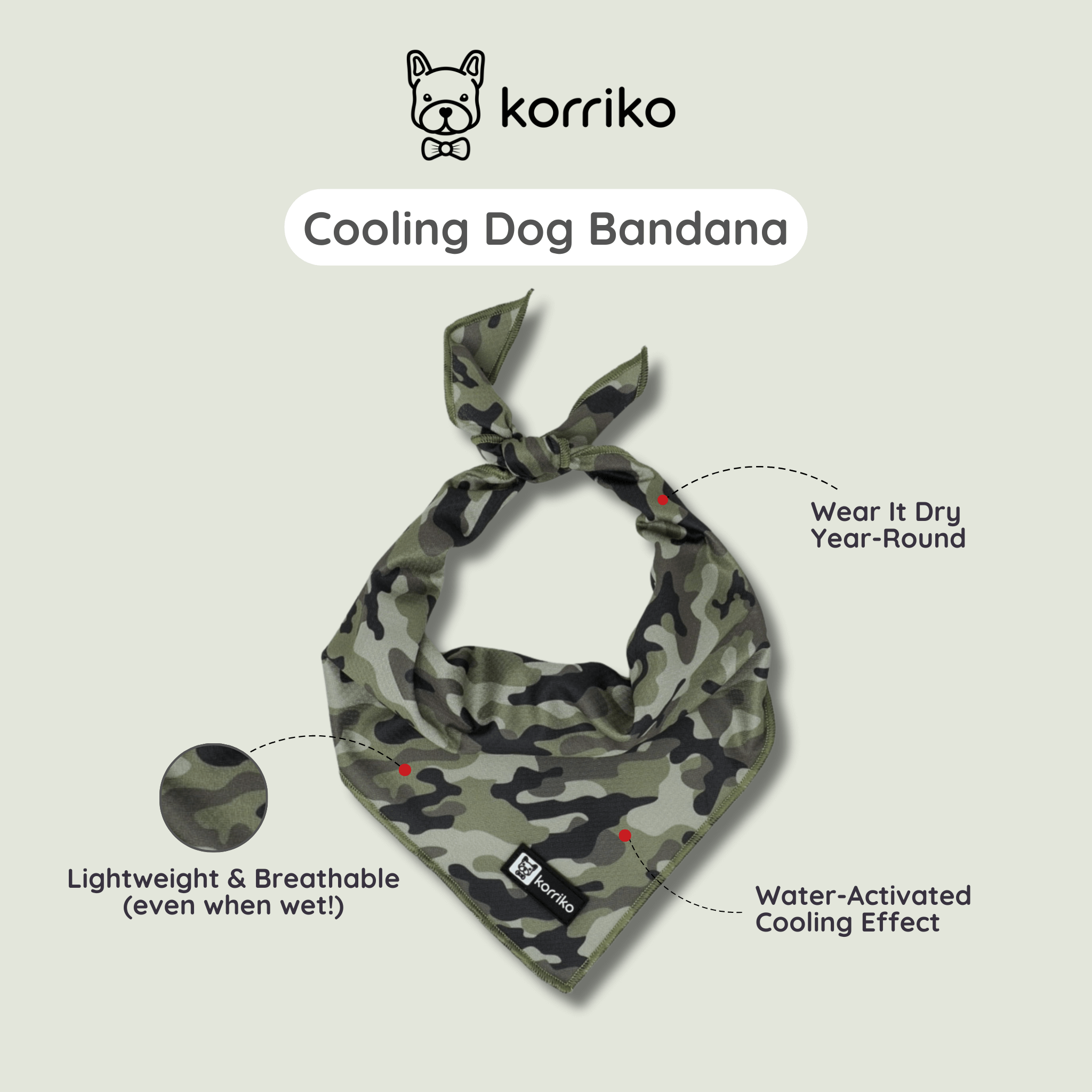 Cooling Dog Bandana - Green Camo (Final Sale)