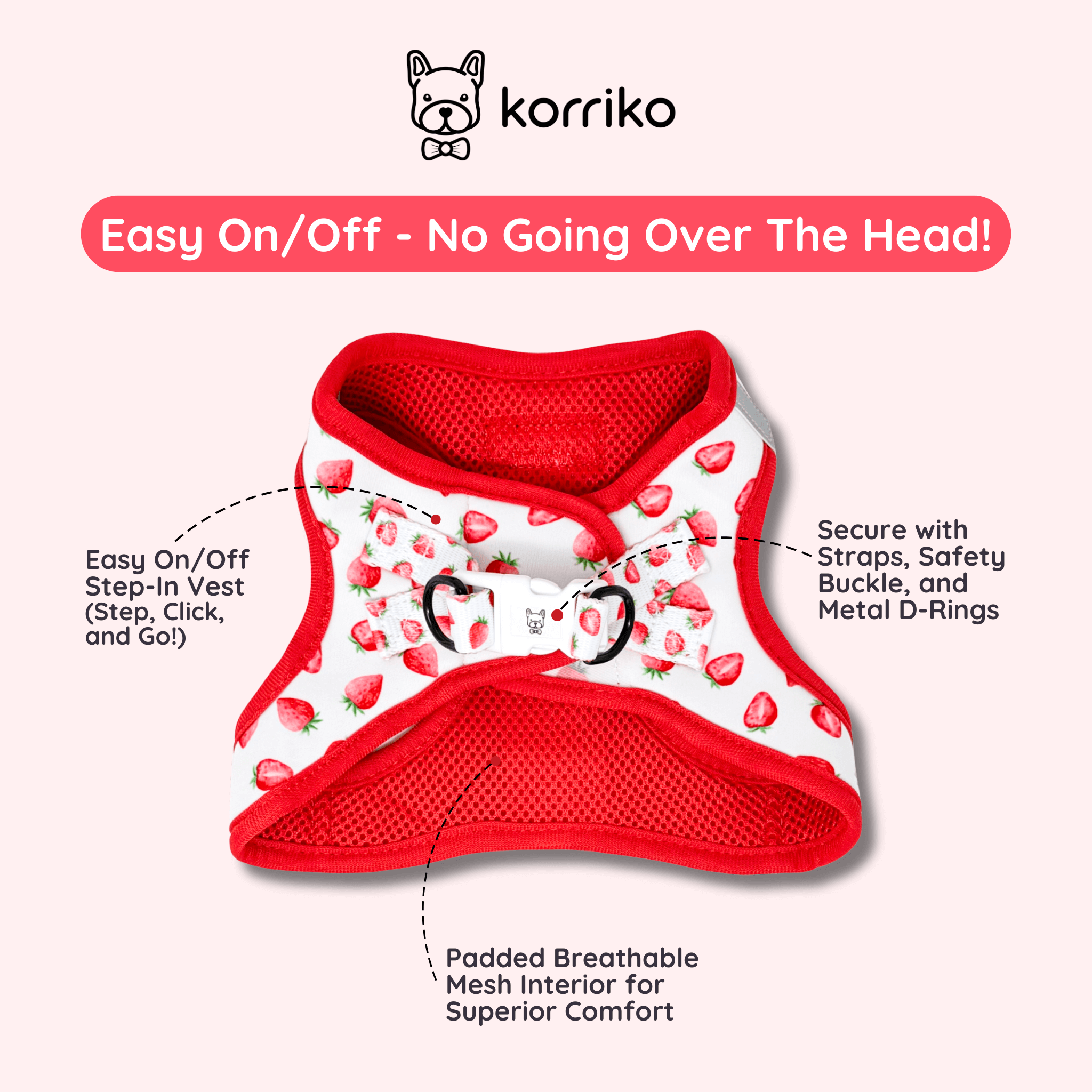 Step-In Dog Harness - Strawberries & Cream